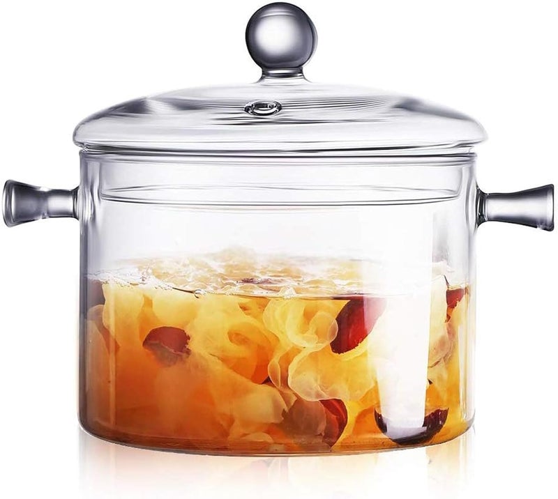 yvsay 1600ml Glass Saucepan with Cover, Stovetop Cooking Pot and Pan with Lid and Handle Simmer Pot Clear Soup Pot, High Borosilicate Glass Cookware - Image 1